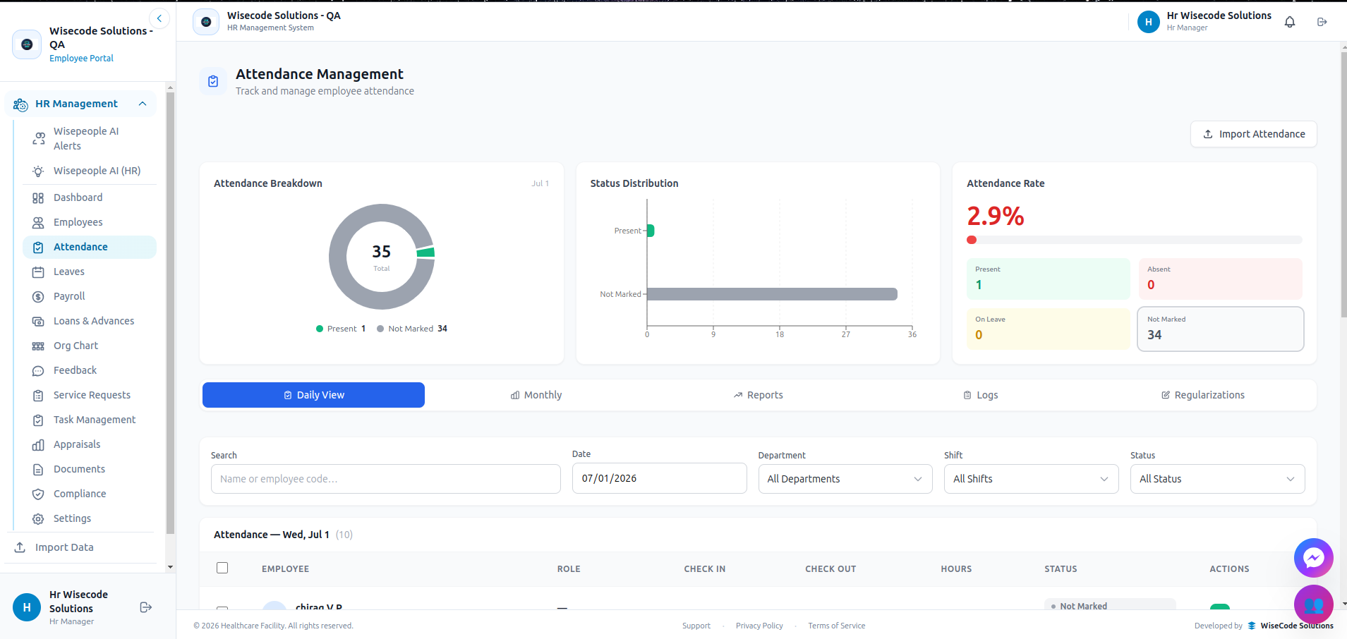 WisePeople attendance management