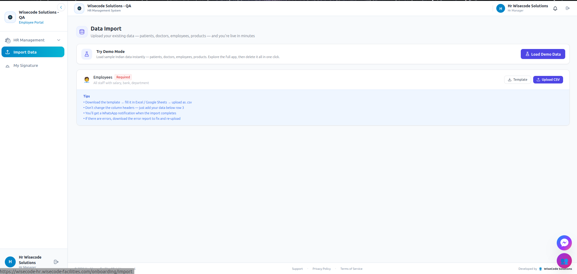 WisePeople data import